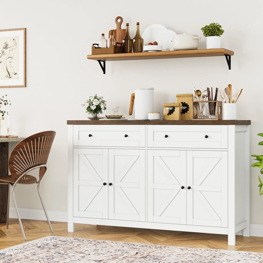 Gray 4-Doors 2-Drawers Wood Buffet Sideboard C4901