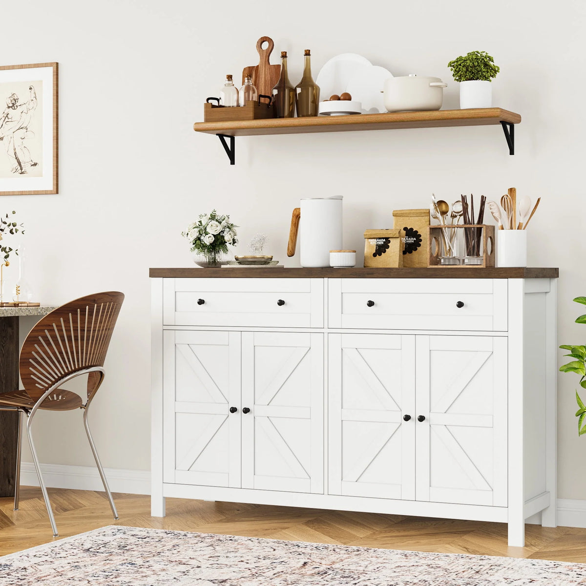 Gray 4-Doors 2-Drawers Wood Buffet Sideboard C4901