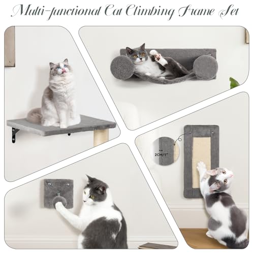 5-in-1 Wall-Mounted Cat Climber Set with House, Bridge, Steps, Scratcher, Hammock, Shelves J93650