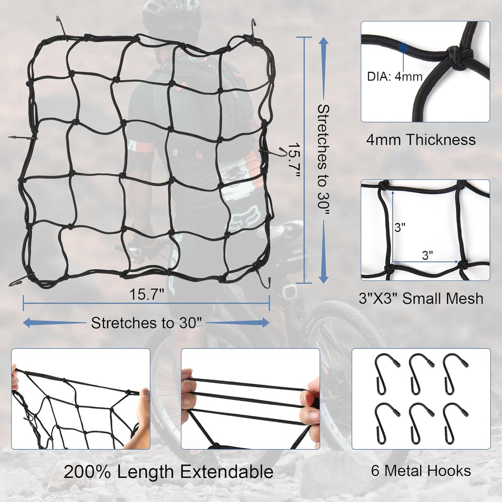 Rear Bicycle Rack with Luggage Clip & Cargo Net, Height Adjustable, 66lbs Capacity D9668