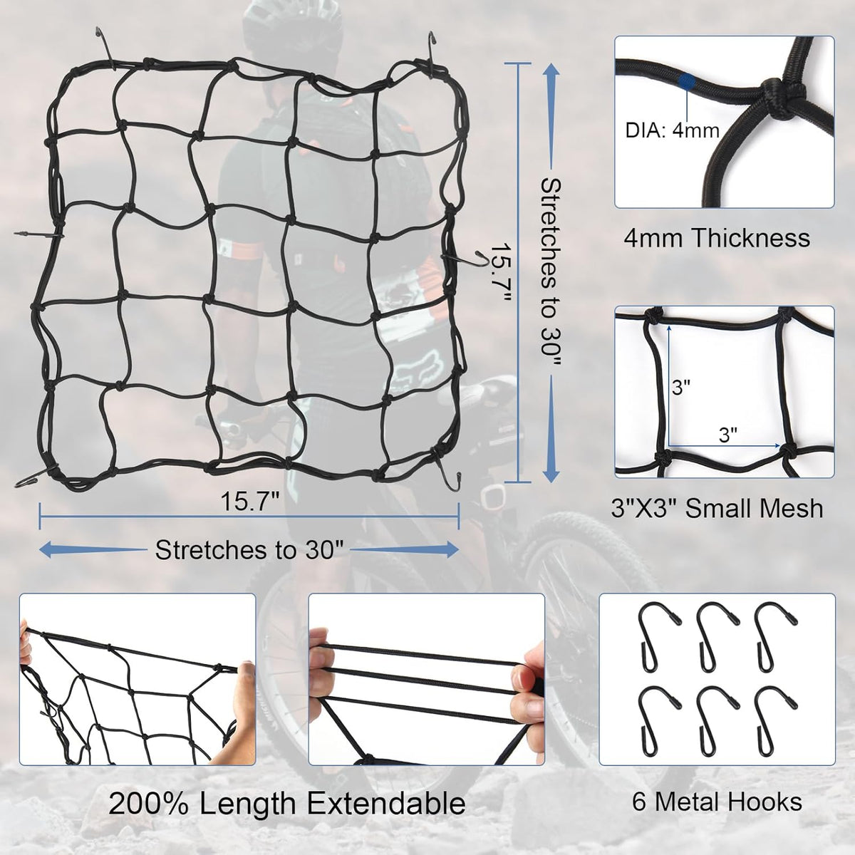 Rear Bicycle Rack with Luggage Clip & Cargo Net, Height Adjustable, 66lbs Capacity D9668