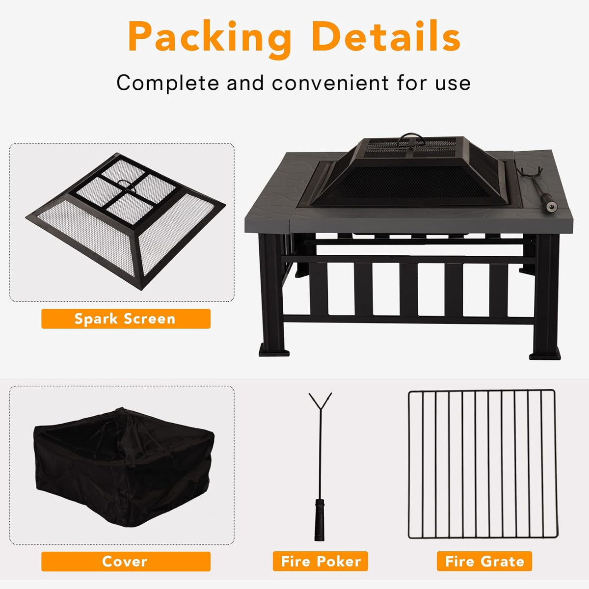 34 Square Metal Fire Pit Table V689