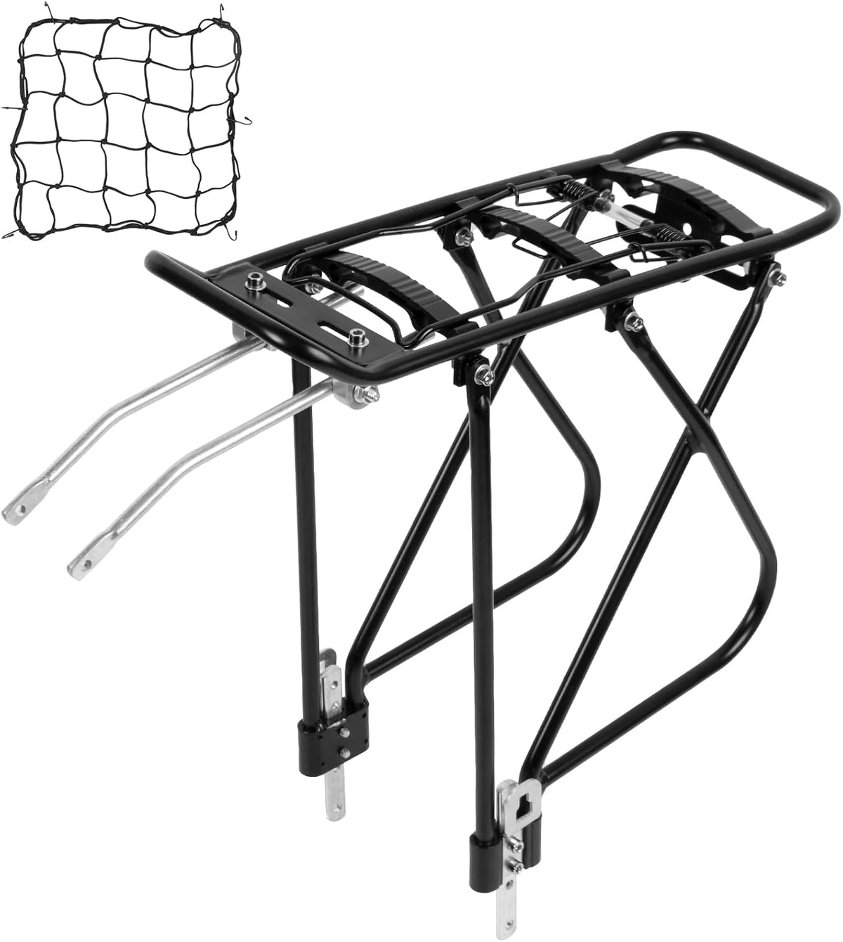 Rear Bicycle Rack with Luggage Clip & Cargo Net, Height Adjustable, 66lbs Capacity D9668