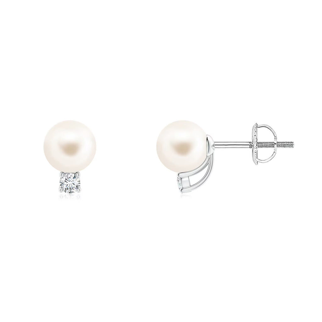 14K White Gold Freshwater Cultured Pearl Diamond Solitaire Earrings M615