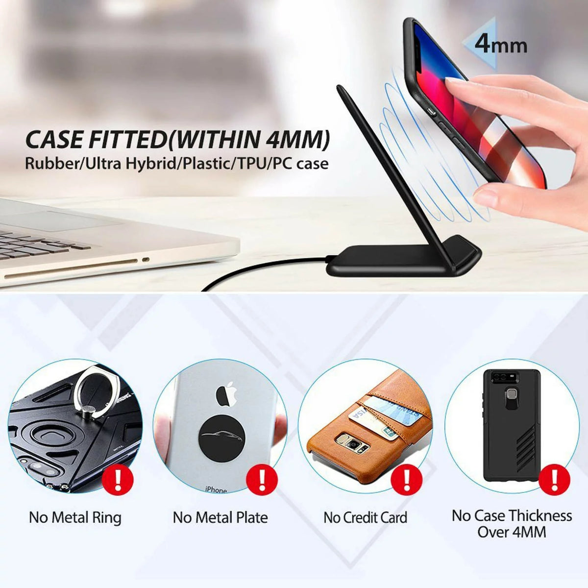 10W Fast Wireless Charger Stand Detachable 2-Coils Charging Pad I711860