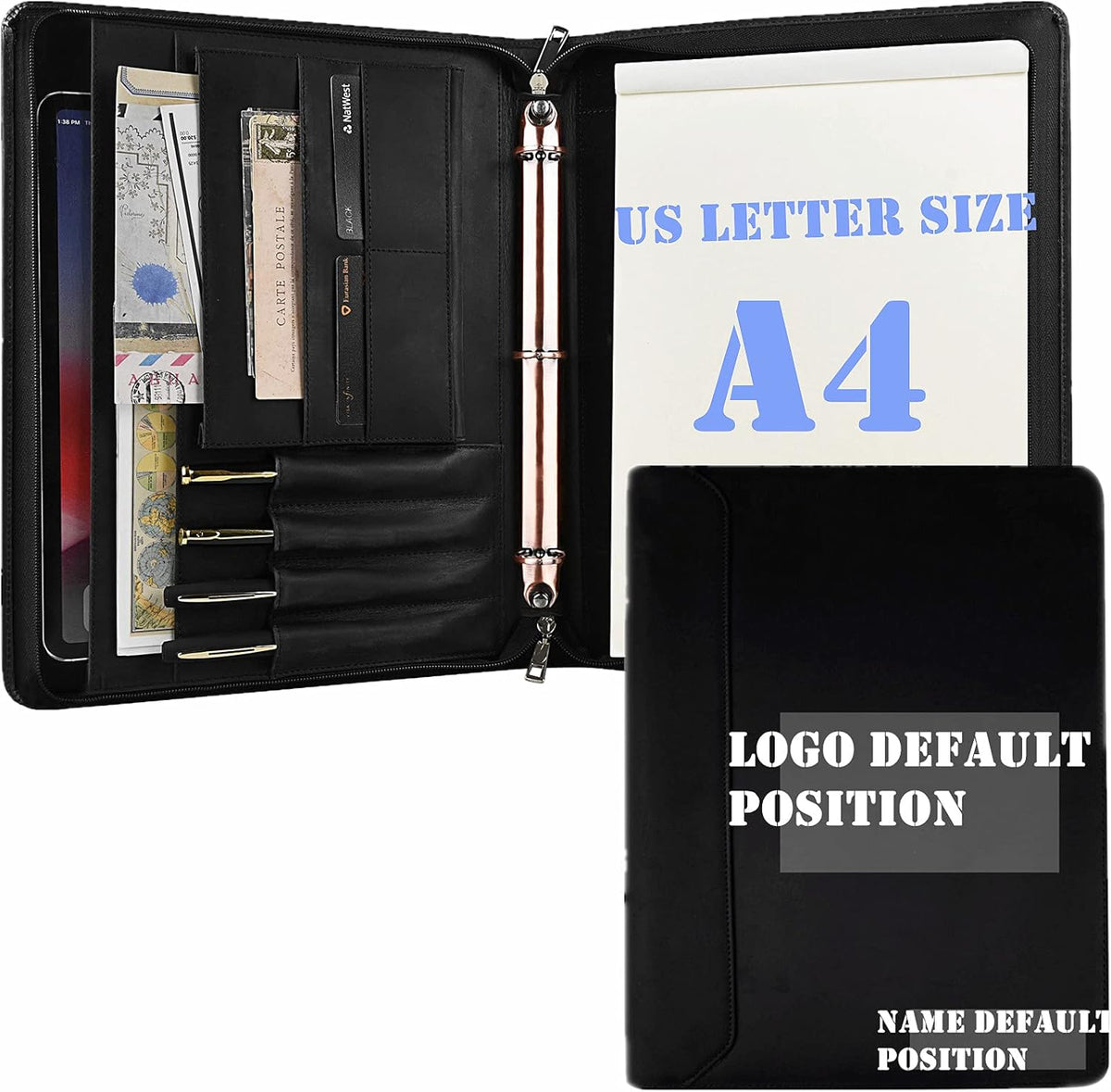 Dark Brown Genuine Leather Padfolio Binder with YKK Zipper G92018