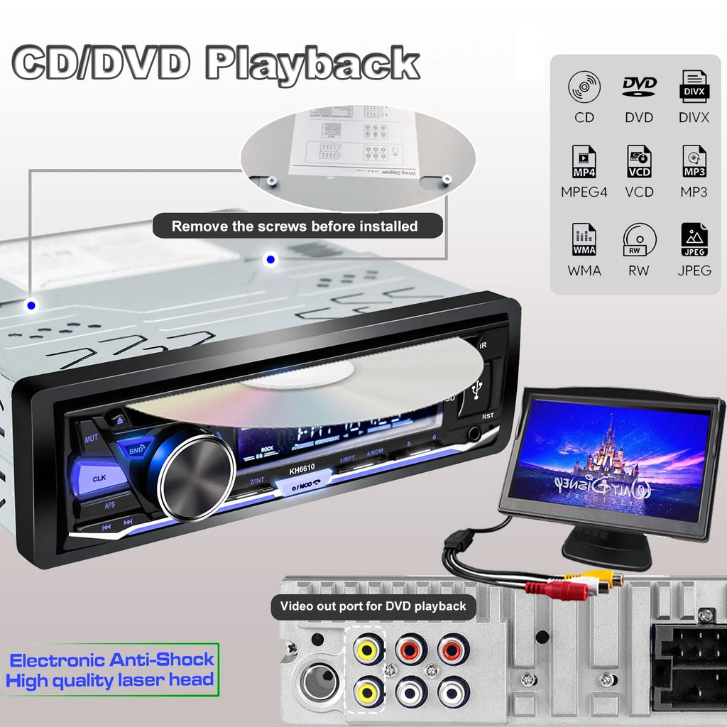 Single DIN Car Stereo with CD/DVD Player Bluetooth AM/FM Radio B4232