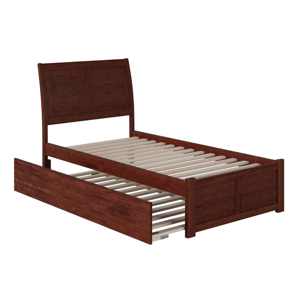 Twin Platform Bed with Footboard and Twin Trundle in Walnut D222