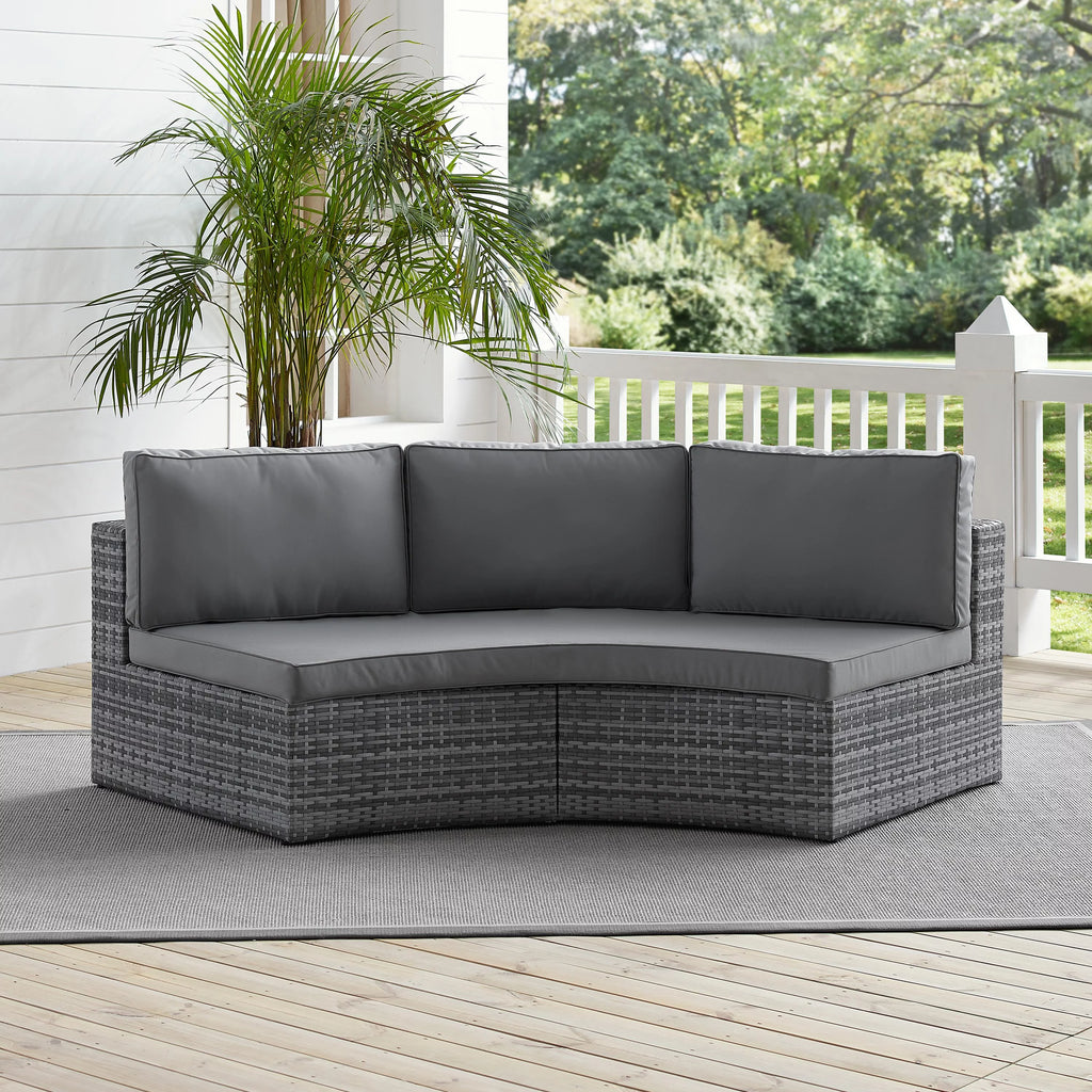 Gray Wicker Curved Patio Sectional Sofa R51802