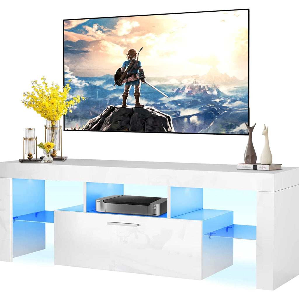 White High Gloss TV Stand with Storage Shelves N7307