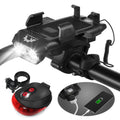 Front and Rear 4 in 1 USB Rechargeable Waterproof Headlight with Phone Holder Horn Z826494