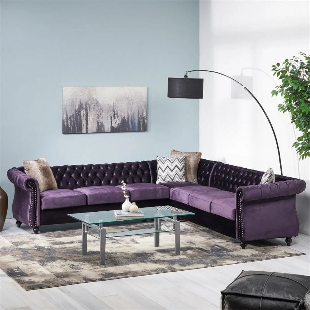 7 Seat Velvet Tufted Chesterfield Sectional V650952