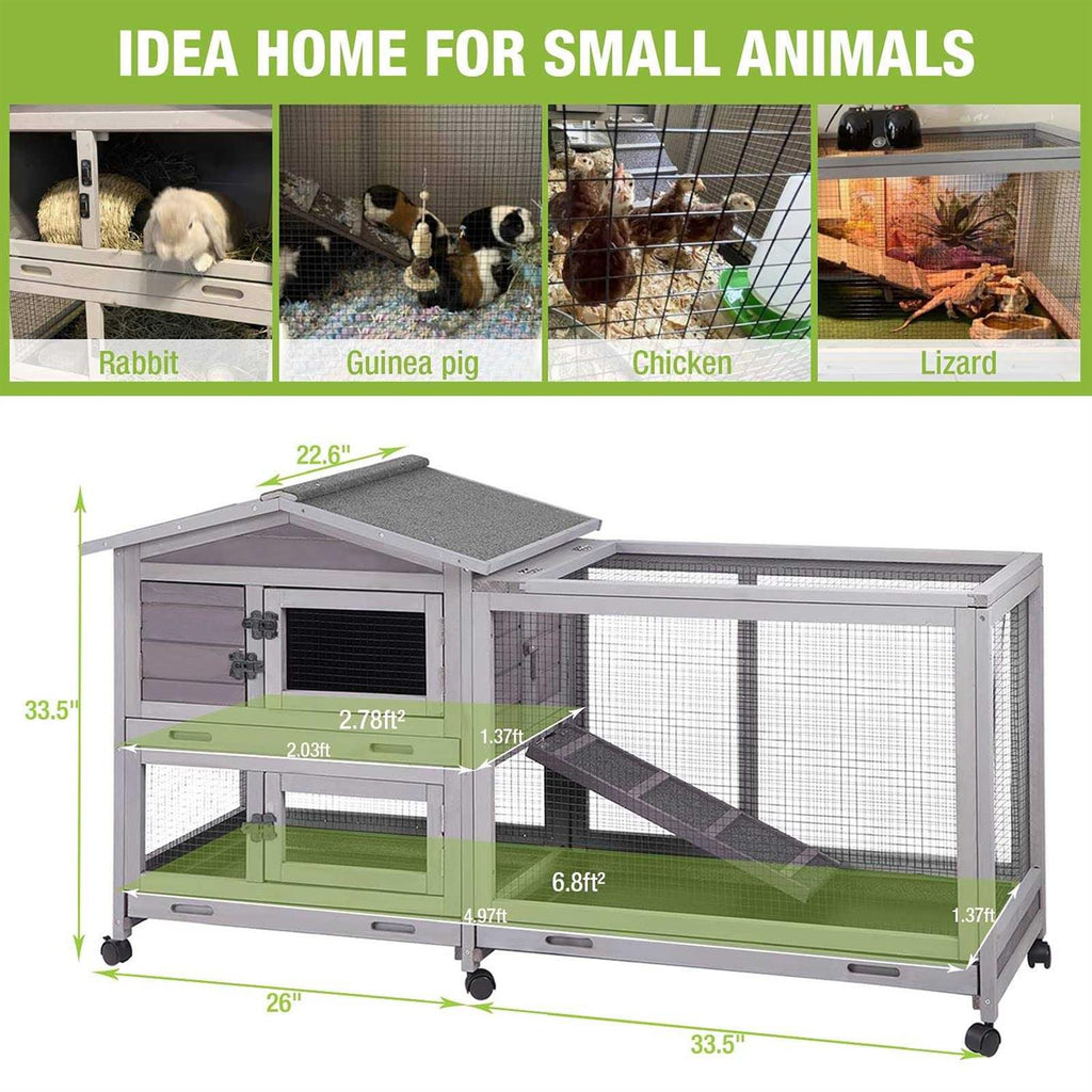 Outdoor Rabbit Hutch on Wheels with Run W409