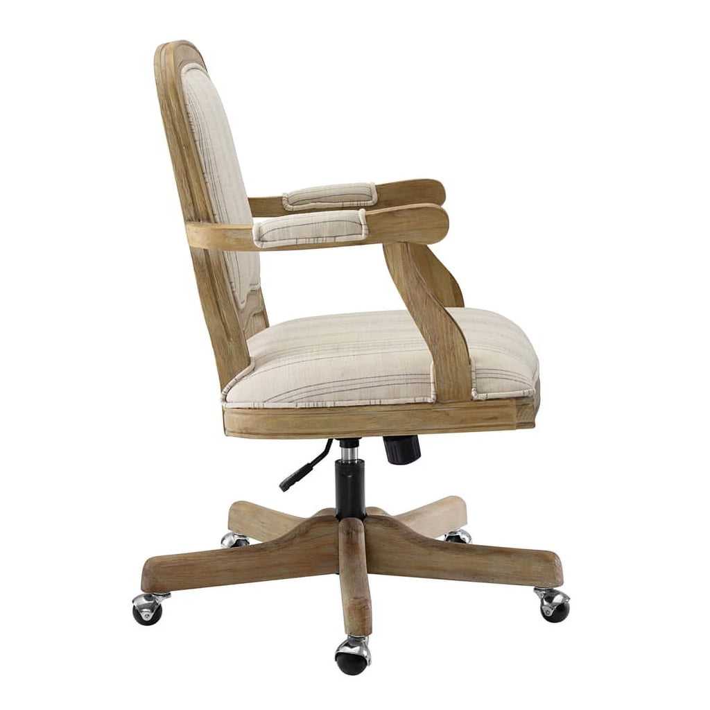 Beige Stripe Upholstered Office Chair with Wheels G53903