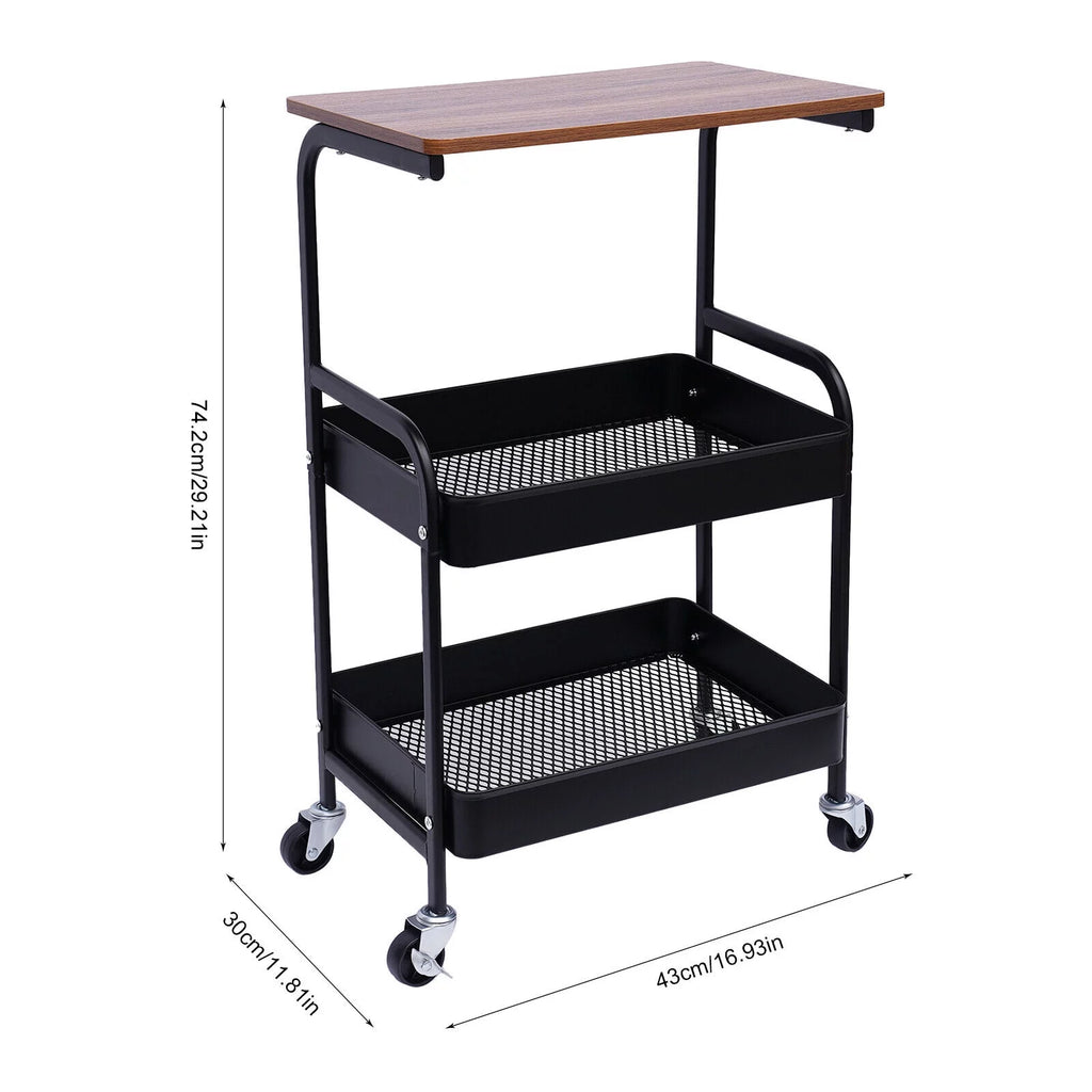 3 Tier Rolling Printer Cart with Wheel (Black+Brown) C6754