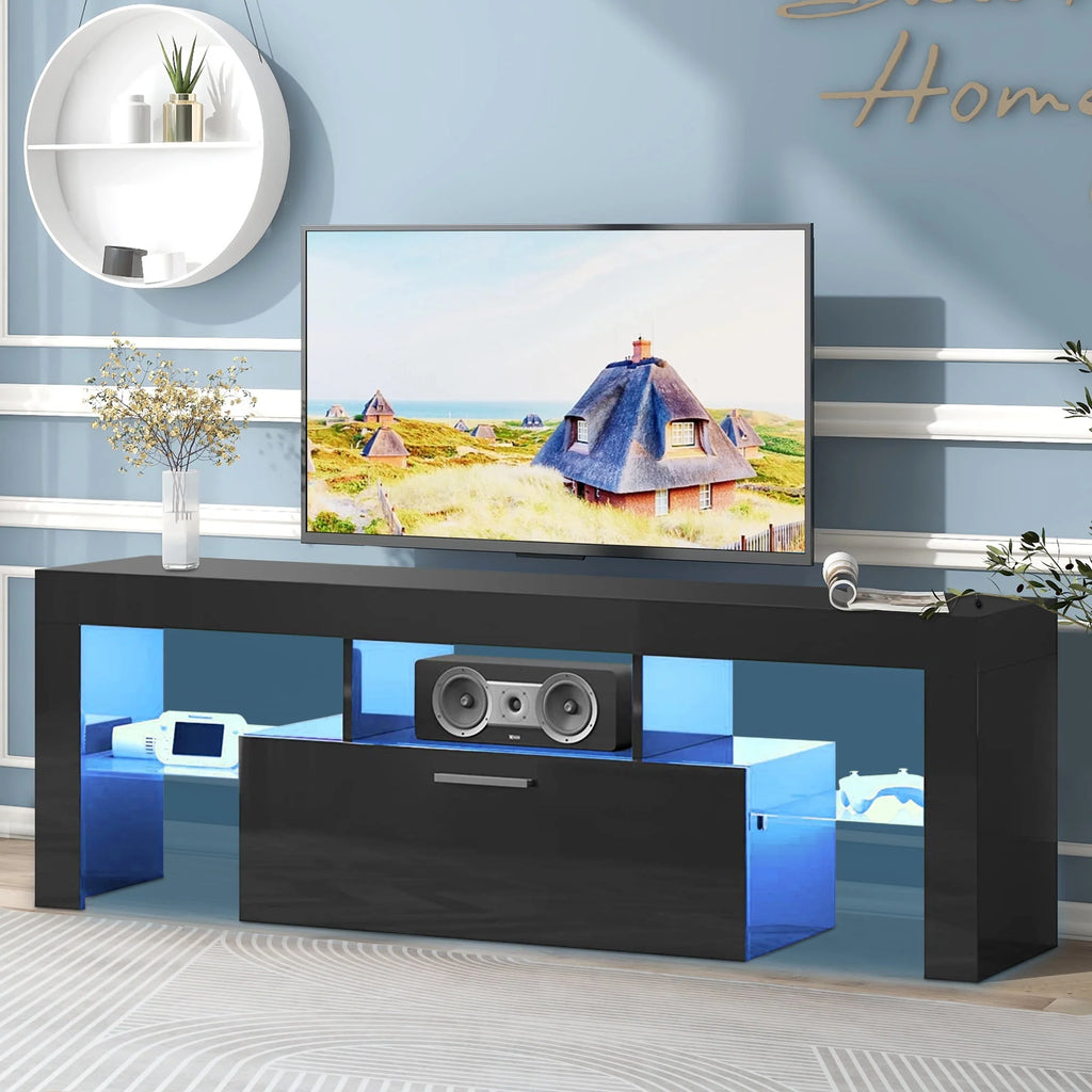 White High Gloss TV Stand with Storage Shelves N7307