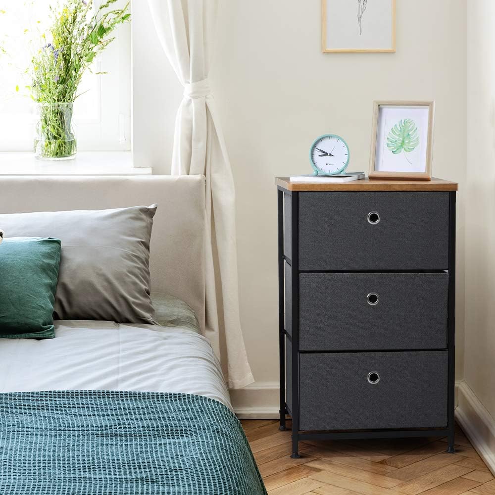 28" Vertical Dresser with 3 Drawers Fabric Nightstand with Steel Frame and Wood Top F858