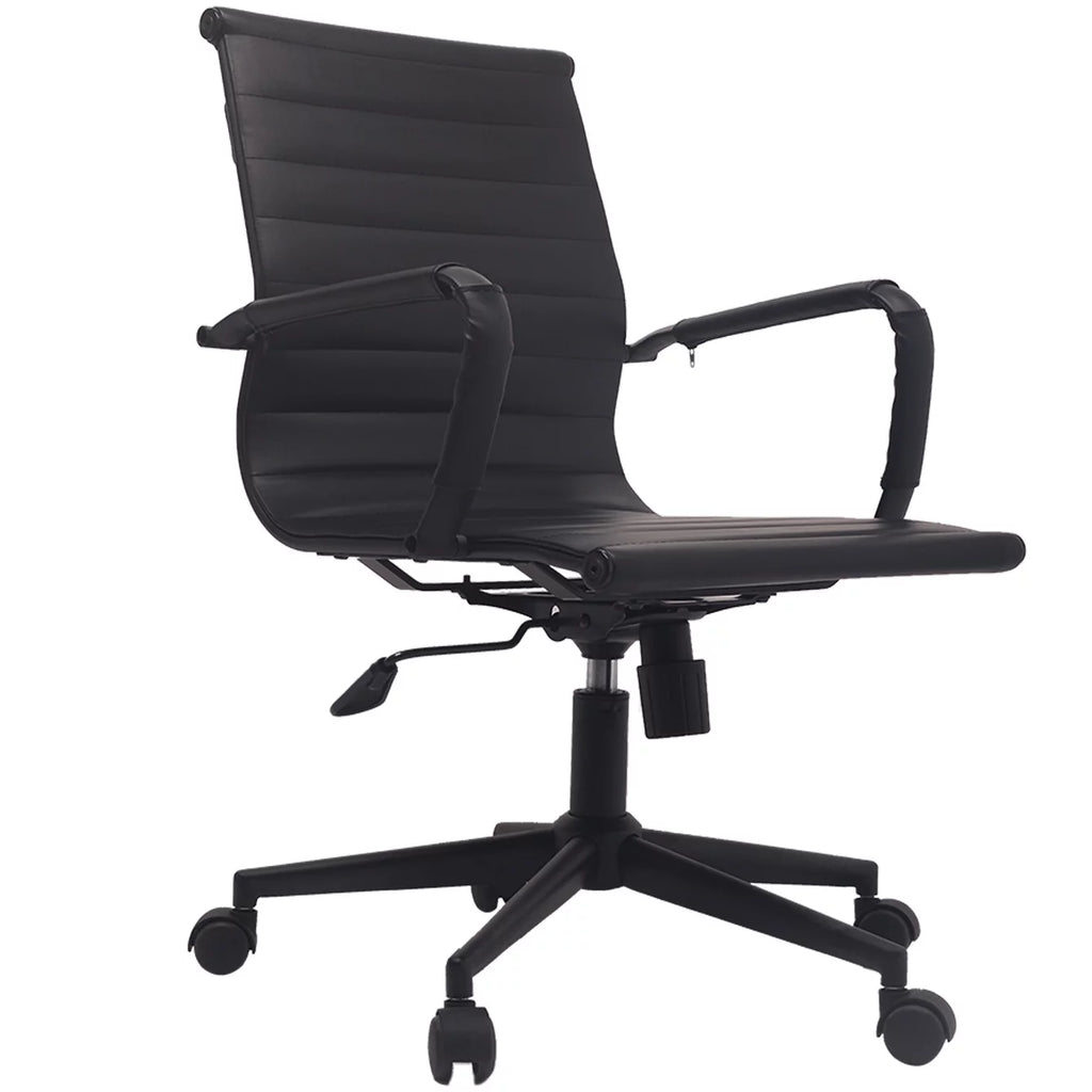 Mid Century Black PU Leather Office Chair with Arms and Wheels K969