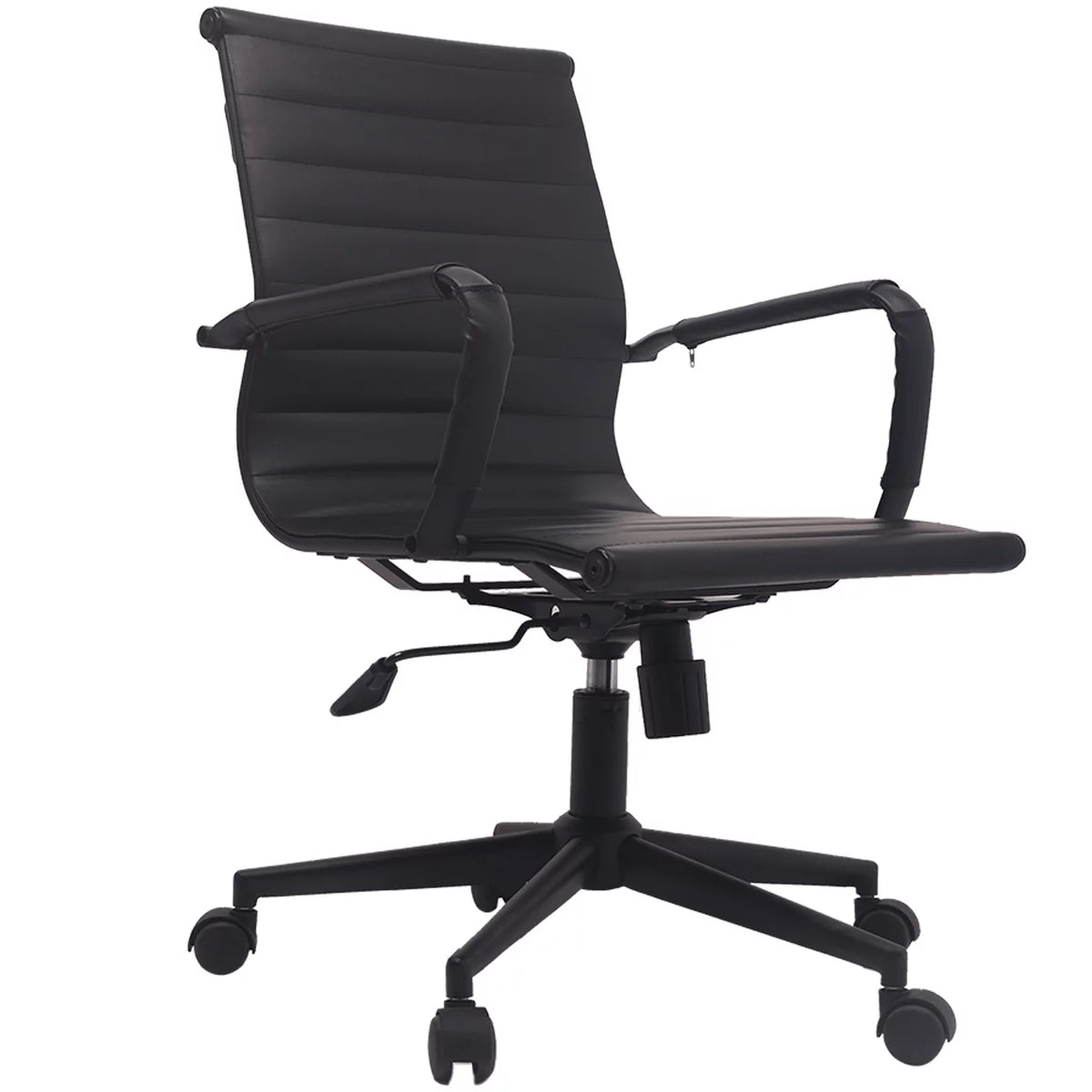 Mid Century Black PU Leather Office Chair with Arms and Wheels K969