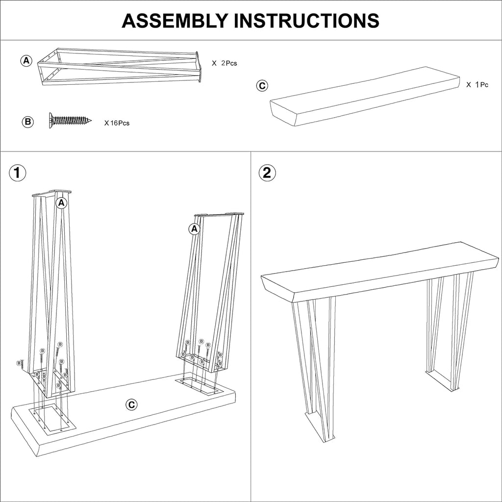 Solid Wood Console Table with Metal Legs U9407