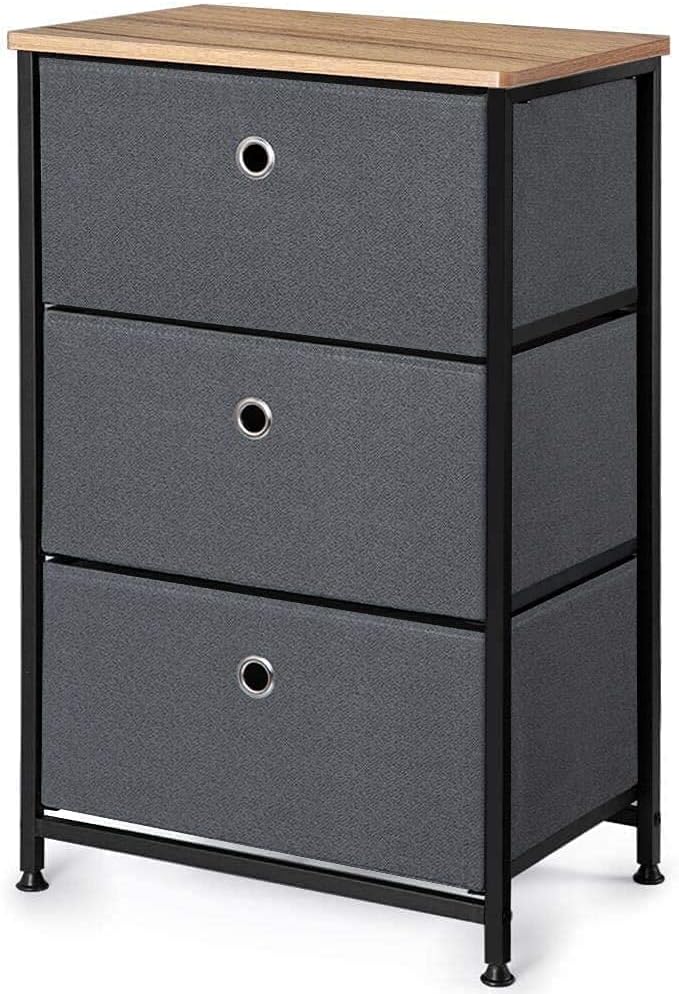 28" Vertical Dresser with 3 Drawers Fabric Nightstand with Steel Frame and Wood Top F858