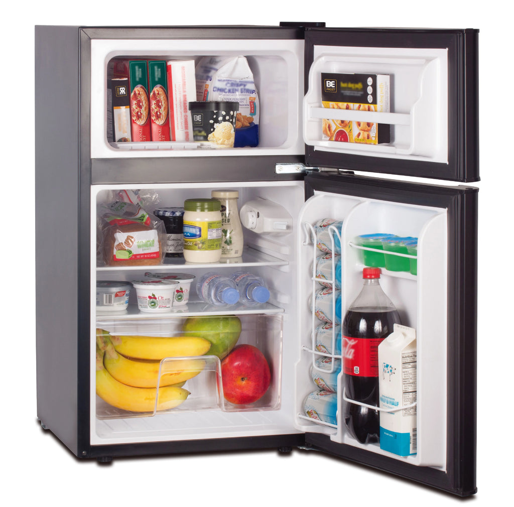 3.2 Cu Ft Two Door Mini Fridge with Freezer, Black E721249