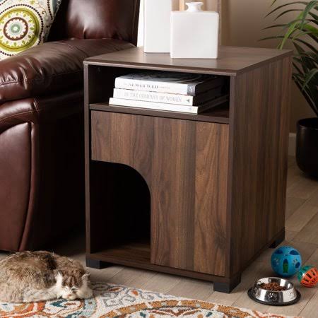 Walnut Brown 1-Door Cat Litter Box Cover House I3794