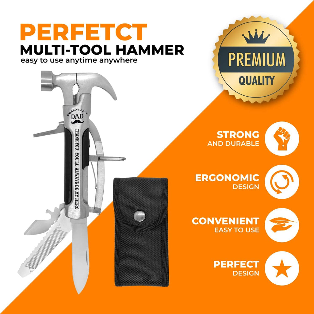 Stainless Steel Hammer Multitool with case and clip R1406