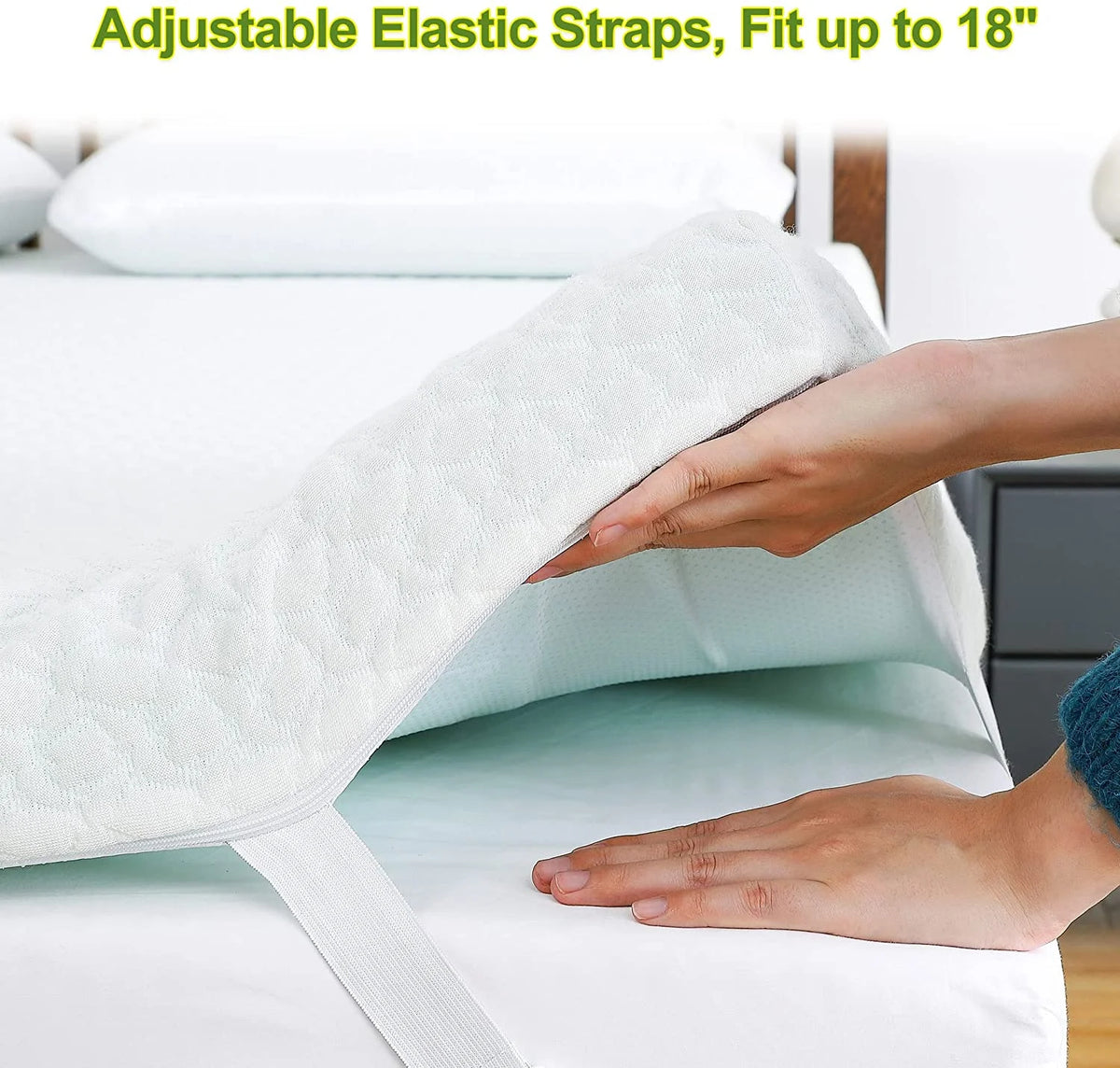 3 Inch Green Tea Memory Foam Mattress Topper with Zippered Bamboo Cover Y2298