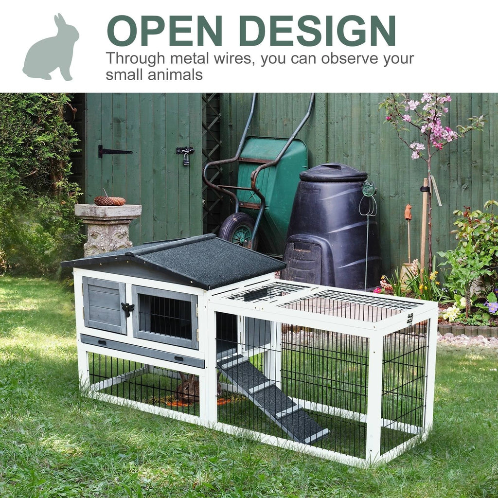 Solid Wood Rabbit Hutch with Black Metal Cage and Easy Clean Tray Q7798