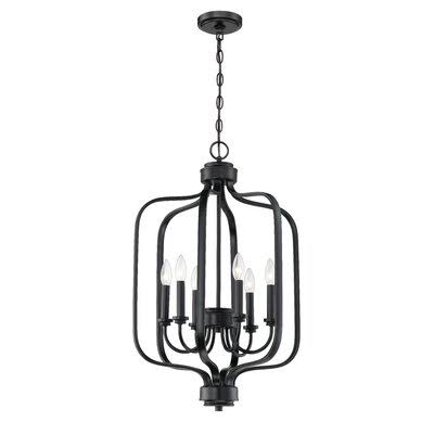 Flat Black 6-Light Candle Style Square Chandelier A9404