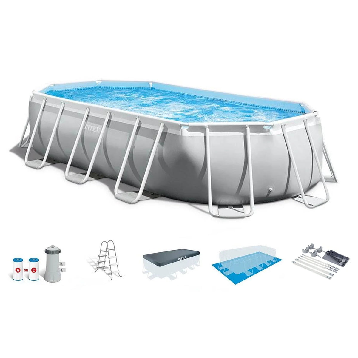 Oval Above Ground Swimming Pool Set with Canopy X91894