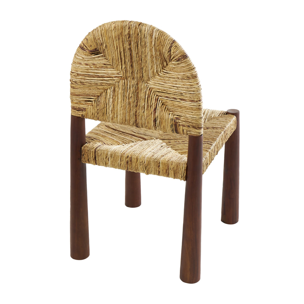 Light Brown Handmade Wood Lounge Chair with Woven Banana Leaf Seat, Set of 2 H99999