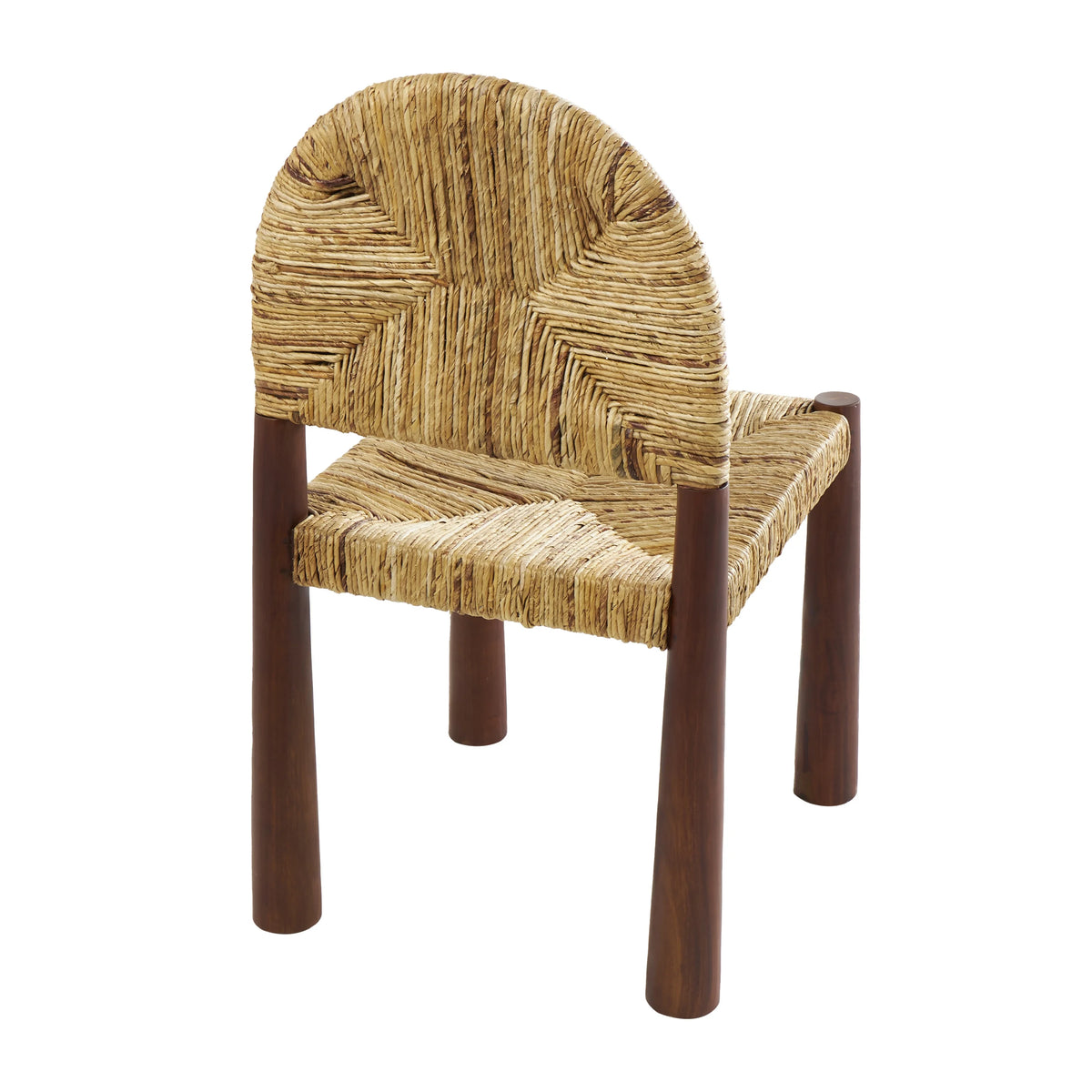 Light Brown Handmade Wood Lounge Chair with Woven Banana Leaf Seat, Set of 2 H99999