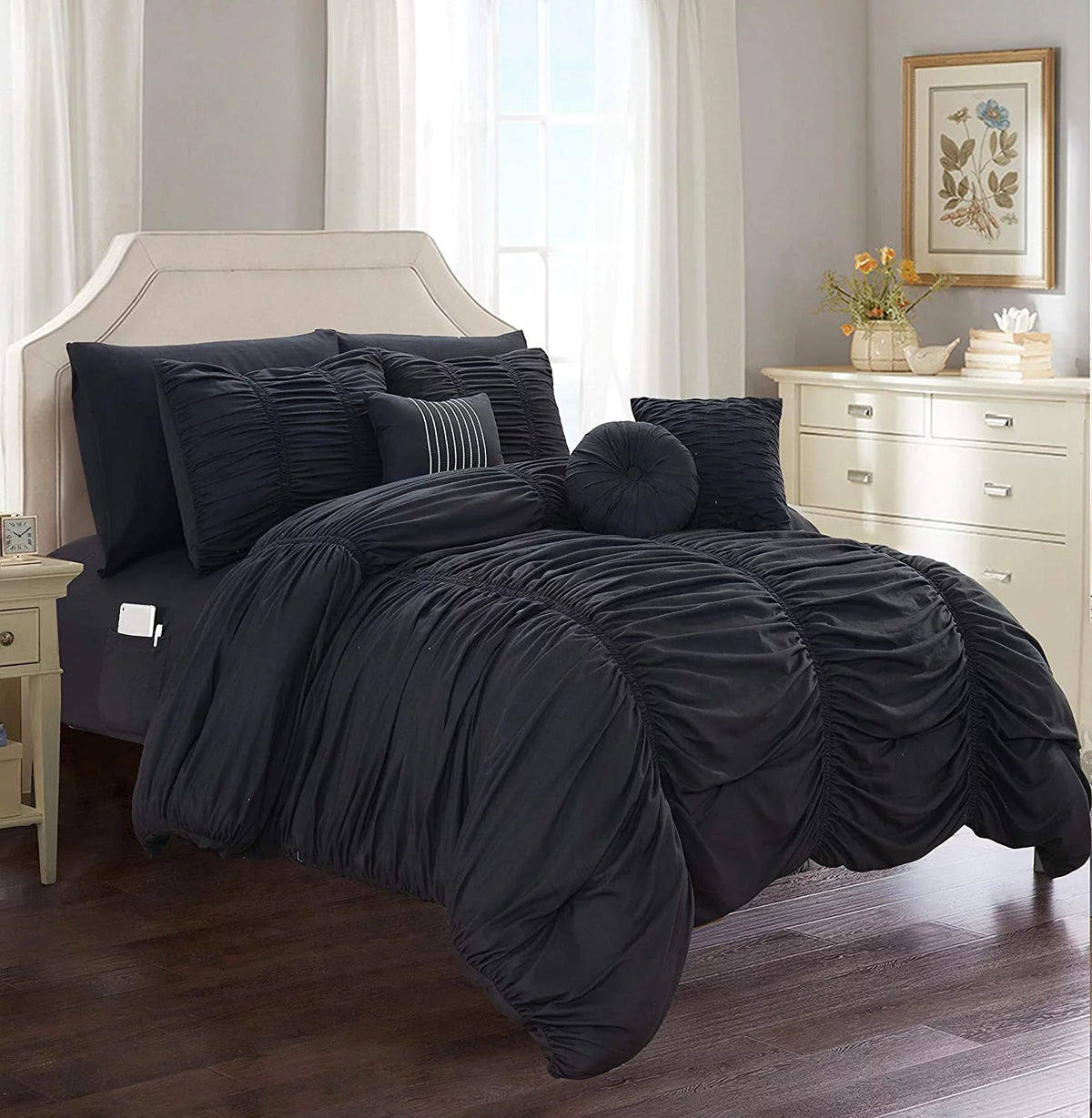 10-Piece Pleated Comforter Set King/Cal King Black H882955