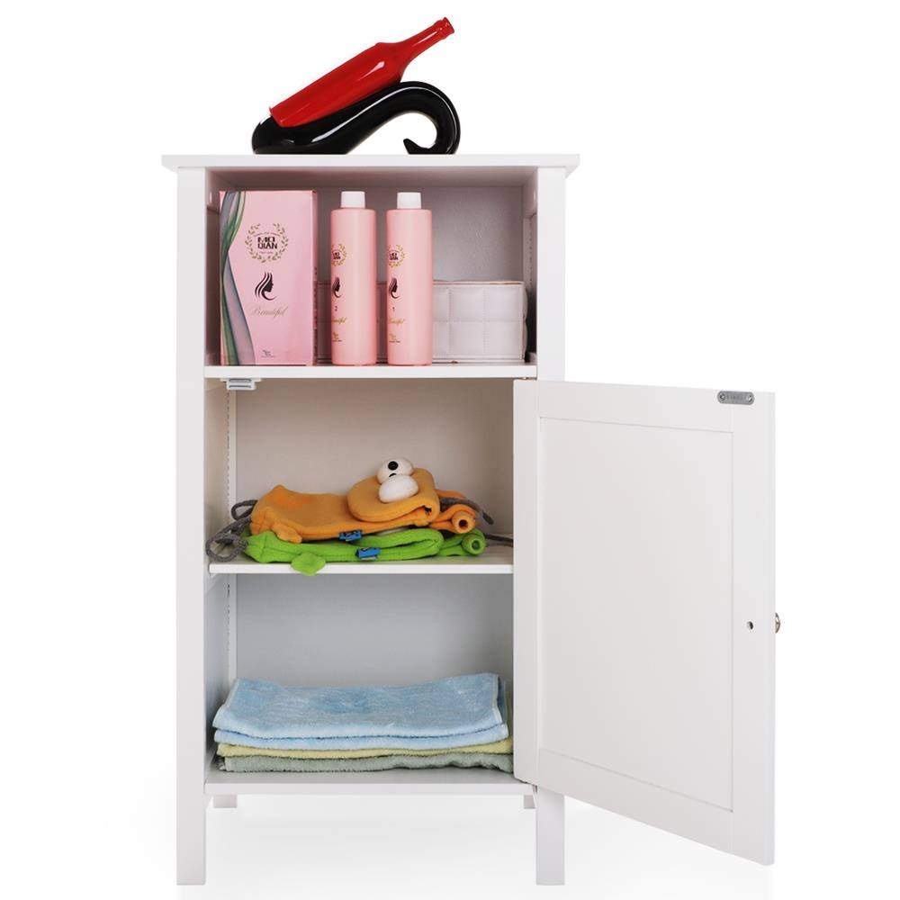 White Wooden Bathroom Floor Cabinet with Adjustable Shelf Z54714