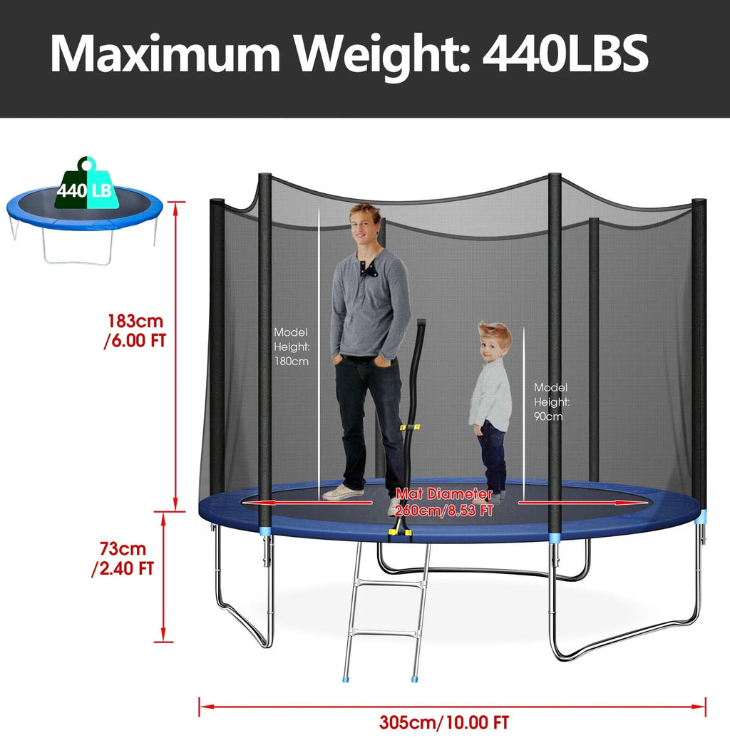 10 ft Trampoline with Enclosure and Wind Stakes, Blue M3763