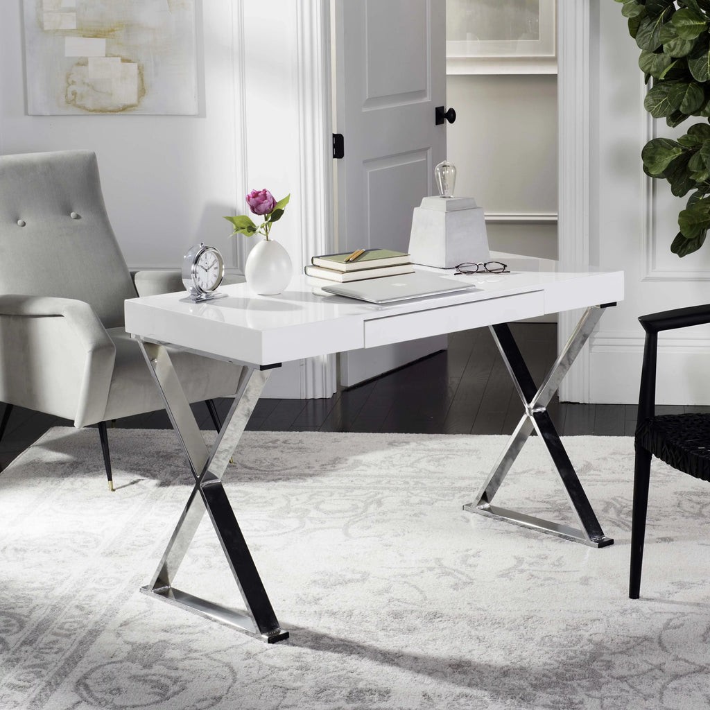White Modern Desk with Pull-Out Drawer F843379