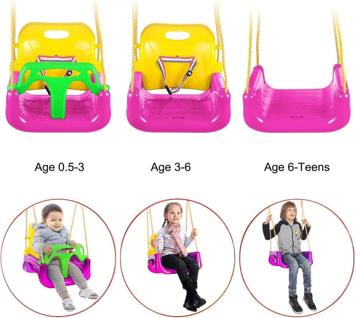 3-in-1 Kids Swing Seat with High Back and T-Bar Light Green T915