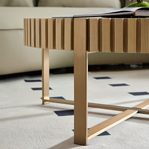 31.5'' Round Solid Wood Coffee Table with Stainless Steel Gold Legs E51985