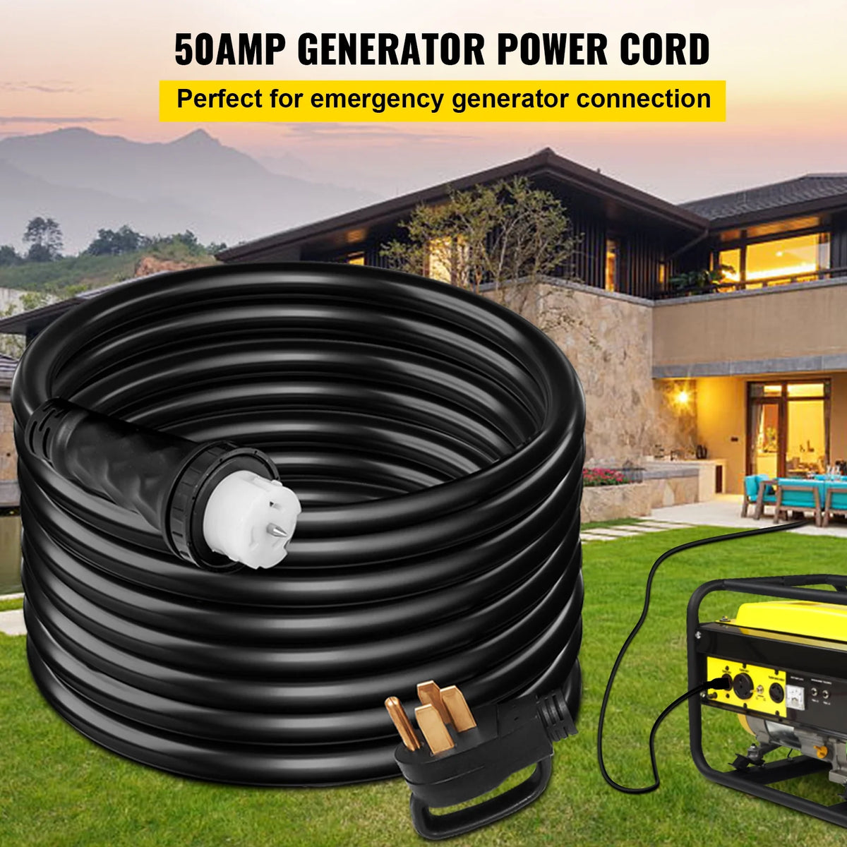 25FT Generator Power Cord 50-Amp 125/250-volt 14-50P to CS6364 Locking Connector T376