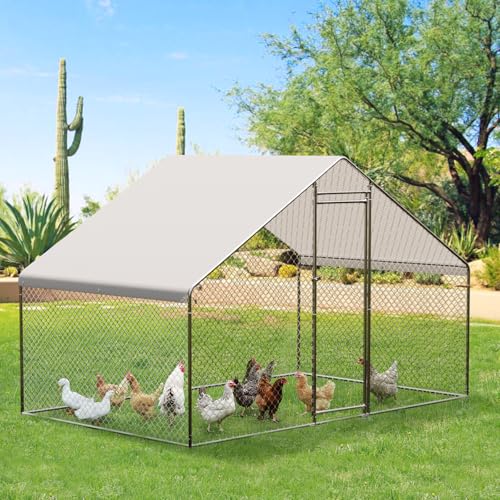 Large Metal Chicken Coop with Waterproof Cover, 9.8X6.5X6.5FT X240