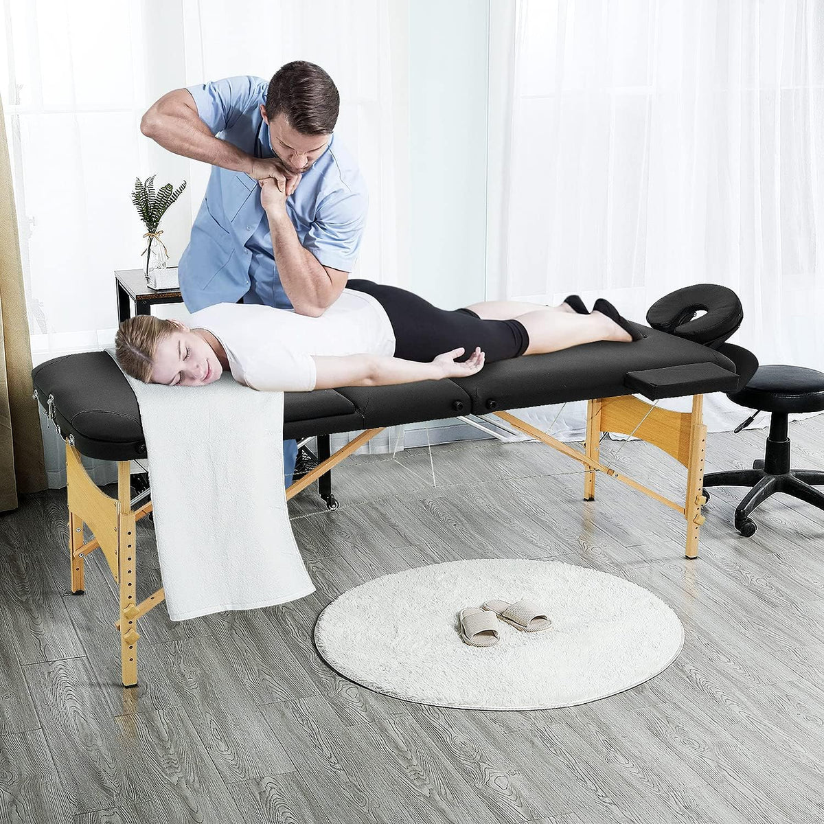 Black 3 Fold Portable Massage Bed with Carrying Case W22204