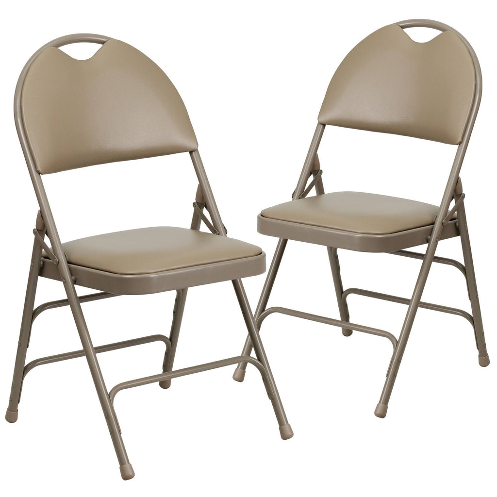 Beige Vinyl Metal Folding Chair T4535