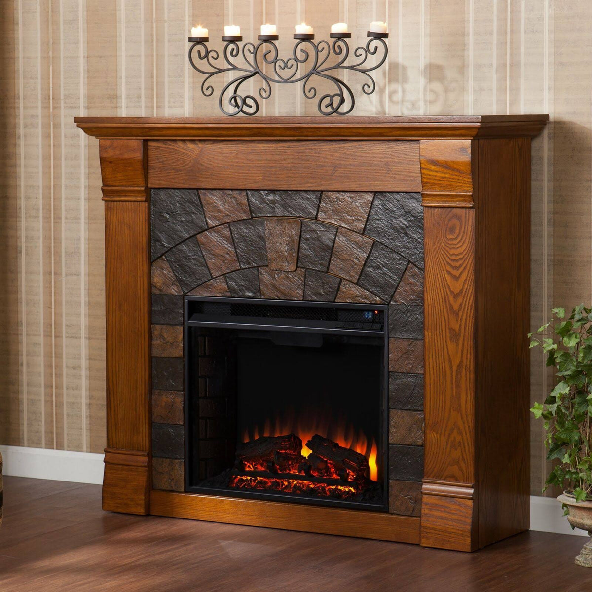 Salem Antique Oak Electric Fireplace S70412
