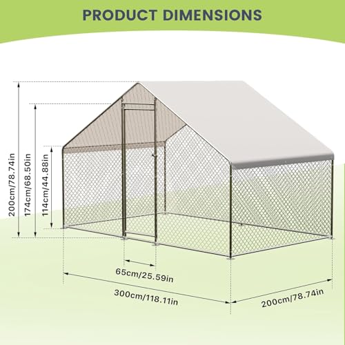 Large Metal Chicken Coop with Waterproof Cover, 9.8X6.5X6.5FT X240