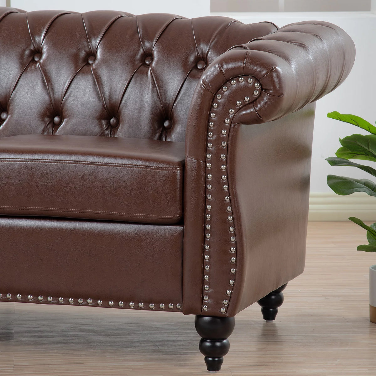 Dark Brown Leather 3-Seater Sofa S532