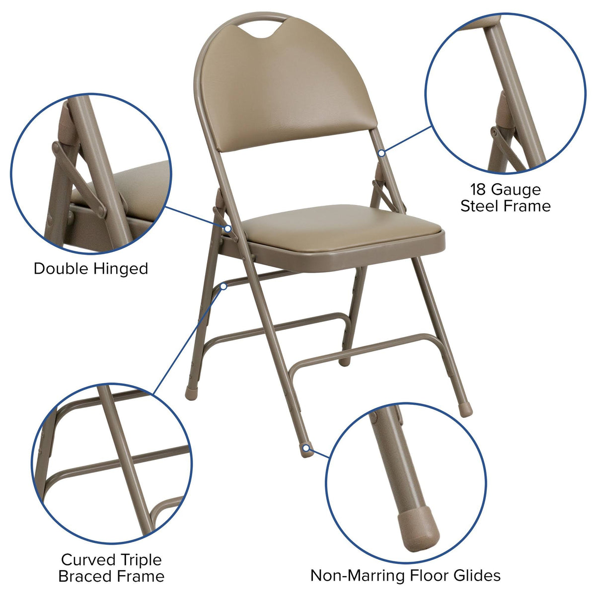 Beige Vinyl Metal Folding Chair T4535