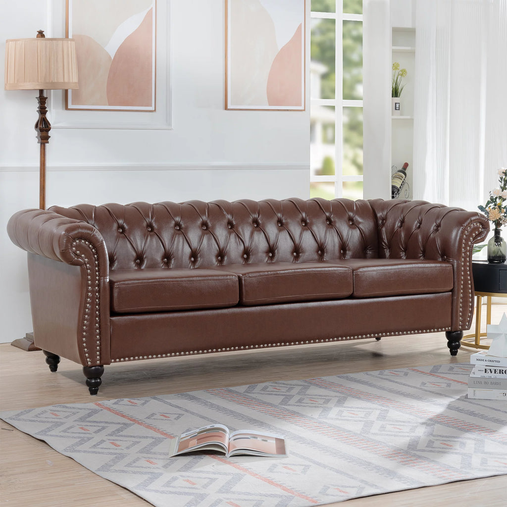 Dark Brown Leather 3-Seater Sofa S532
