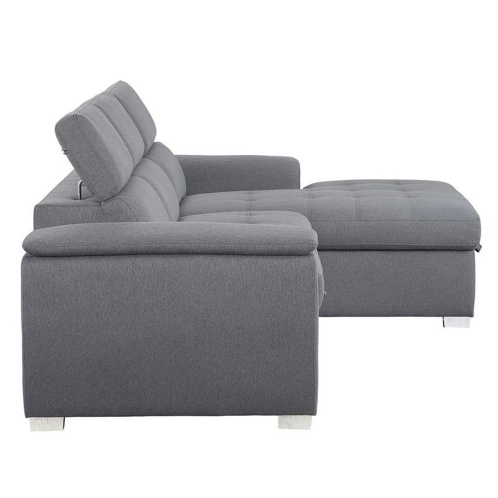Gray 2-Piece Fabric Sectional with Pull-Out Bed K4498